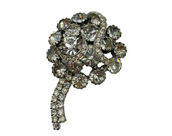 Vintage Rhinestones Brooch Clear Glass Stones Prong Set Shooting Star Design