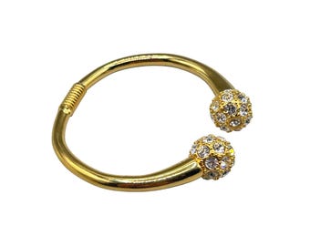 KJL Cuff Bangle Bracelet Gold Tone And Rhinestones Ball Ends Iconic Design Kenneth Jay Lane