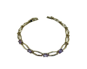 Vintage 80s Bracelet Genuine Purple Amethyst Stones Classic Dainty Bracelet