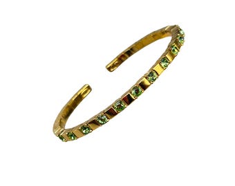 JOAN RIVERS Cuff Bracelet With Green Crystals Gold Tone