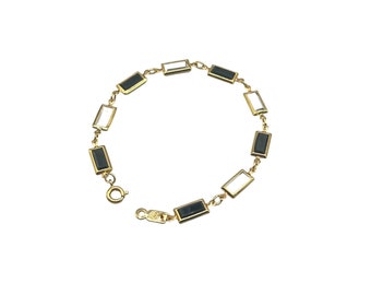 Swan Signed Swarovski Bracelet Black Clear Rectangle Crystal Open Back Bezel Set