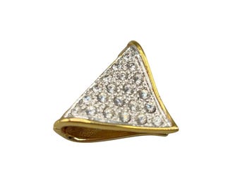 Vintage Triangle Enhancer Pendant Gold Tone With Clear Crystal Pavé