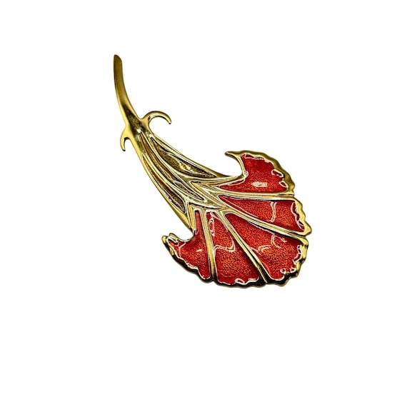 Vintage Givenchy Red Enamel Gold Flower Brooch Pin Statement