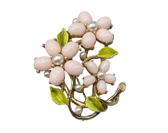 Vintage Signed ART Arthur Pepper Pink Flowers with Pearls Pastel Colors Pin