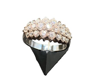 Clear Sparkly Gemstones Ring Size 8 Sterling Silver Cz Stones 925 Triple Row