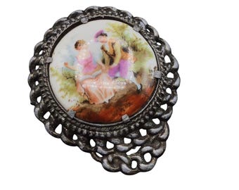 Antique Dress Clip Romantic Scene Clip Ornate Chain Frame Pomerantz Style