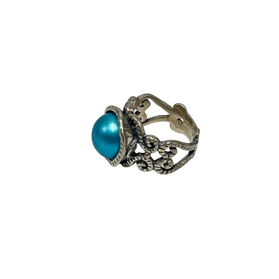 Dyed Blue Genuine Pearl Ring Size 5 Sterling Silv… - image 1