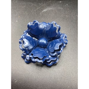 Vintage Enamel Flower Brooch Navy Blue 70s Flower Power Pin Dimensional Design