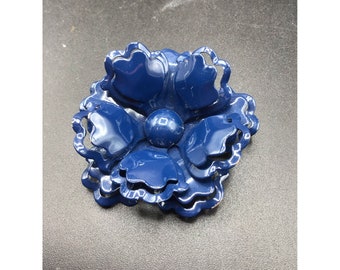 Vintage Enamel Flower Brooch Navy Blue 70s Flower Power Pin Dimensional Design