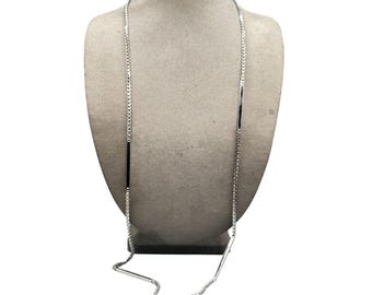 Vintage GIVENCHY Silver Box Chain Necklace Long Station Necklace 34"