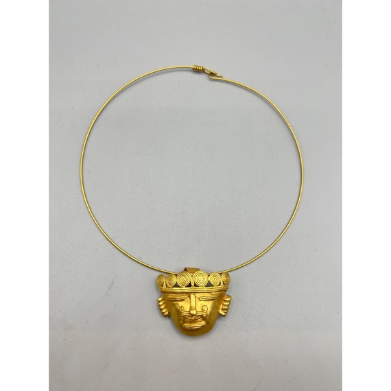 Matte Gold Color Ethnic Face Mask Pendant Pin Bro… - image 2