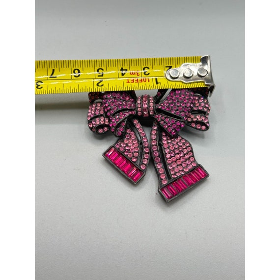 Vintage Signed Vendome Pink Rhinestones Ribbon Bo… - image 5