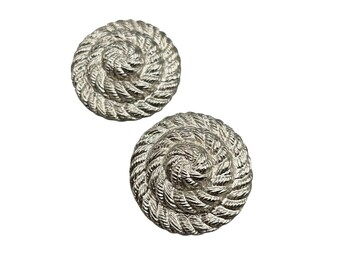 Vintage Silver Tone Rope Swirl Twisted Clip On Earrings UNSIGNED Anne Klein
