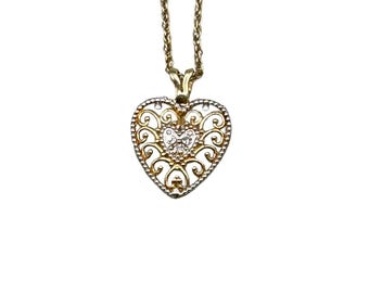 14K Gold Chain Necklace with 10K Heart Pendant Small Yellow White Gold Heart
