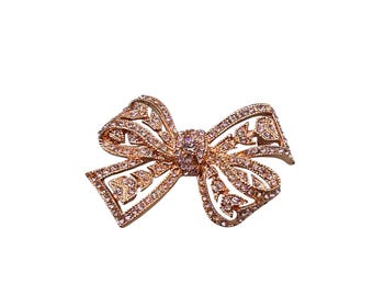 KJL Pink Bow Brooch kenneth Jay Lane Pink Rhinestones  Pin Signed Designer Jewelry