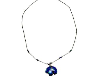 Vintage Liquid Silver Sterling Necklace Azurite Bear Pendant Native American