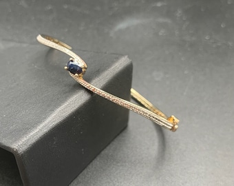 PAJ BB Bracelet With Blue Sapphire Gold Over Brass Hinged Bangle