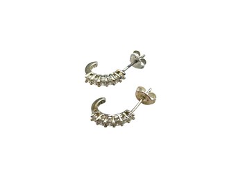 Small Sterling Silver Earrings CZ Accent Half Hoop Earrings