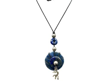 Vintage Lapis Lazuli And Kokopelli Charm Necklace Handcrafted Ethnic Jewelry