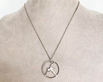 Cut Out Bird Phoenix Coin Necklace Handmade Vintage Bird Pendant Signed ATM