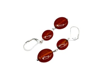 Vintage Carnelian Earrings Double Drops Dangles Sterling Plated Lever Back Hooks