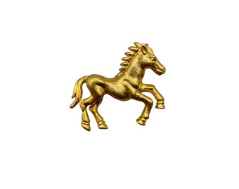 Vintage Gold Tone Horse Pin Brooch Textured Metal Figural Animal Pin Unsigned