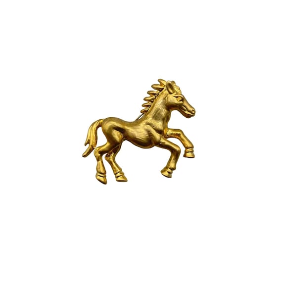Vintage Gold Tone Horse Pin Brooch Textured Metal Figural
