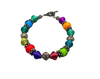 Lee Cox Bracelet Sterling Silver Titanium Wire Beads Glass Beads Toggle Bracelet