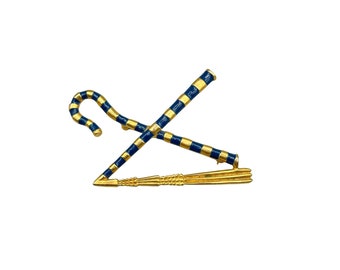 Vintage MMA Egyptian Revival Brooch Blue Enamel Royalty Crook and Flail Brooch