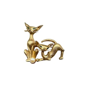 Vintage Boucher Signed & Numbered Siamese Cats Pin Brooch Pair of Cats Gold Tone
