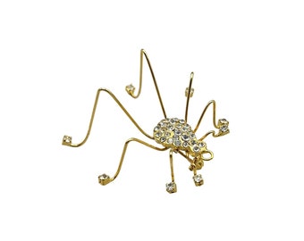 Vintage Spider Pin Brooch Gold Tone Insect Bug Rhinestones Pave Small Pin