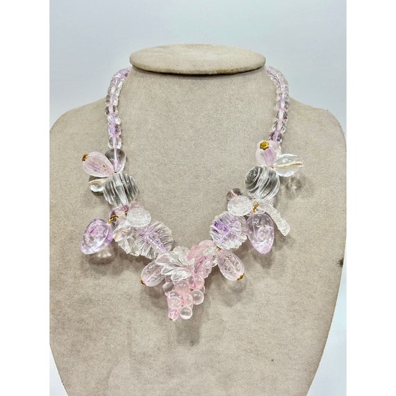 Vintage Lucite Necklace Clear Pink & Purple Straw… - image 3