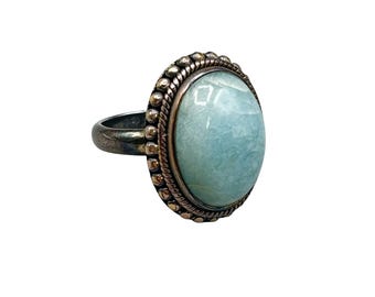 Vintage Larimar Ring Size 8 Sky Blue Semi Precious Stone Rope Settings Sterling Silver