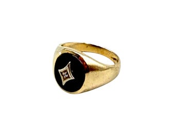 Vintage 10K Plumb Gold Ring With Onyx And Small Diamond Size 10