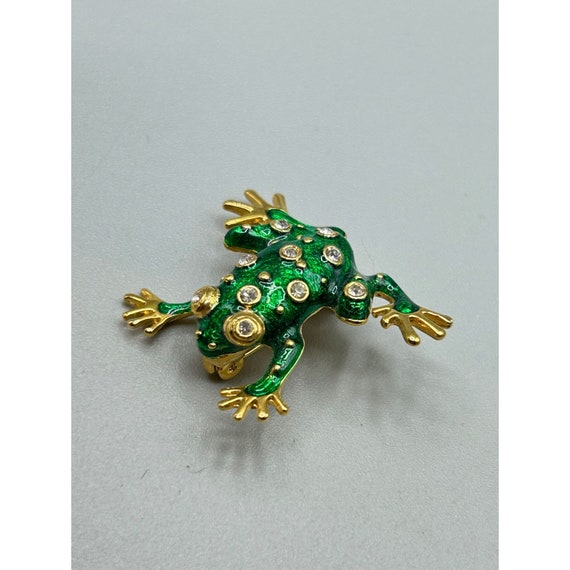 Vintage Green Frog Brooch Pin Gold Tone Enameled … - image 4