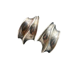 Vintage Solid Sterling Silver Clip op oorbellen Swirl vrije vorm abstract ontwerp