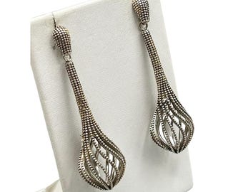 Sterling Silver Dangles Earrings Pierced Drops Statement Log Dangles