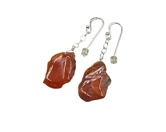 BARSE 925 Carnelian Agate Earrings Sterling Silver Long Dangles With Genuine Stone Slabs
