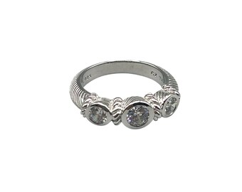 Judith Ripka Ring Size 8 Sterling Silver Diamonique 1.00 ct tw 3 Stone Ring