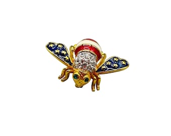 Vintage Joan Rivers Red White Blue Patriotic Stars Stripes Bee Pin Brooch