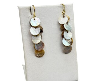 Shell Earrings Gold Tone Mid Century Retro Modern Boho Pierced Dangles 2" Long