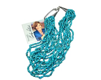 Carolyn Pollack Vintage Turquoise 925 Sterling Silver 10 Strand Beaded Necklace