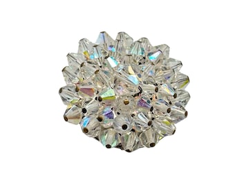 Vintage Cluster of Crystals Brooch Clear Aurora Borealis Beaded Domed Pin