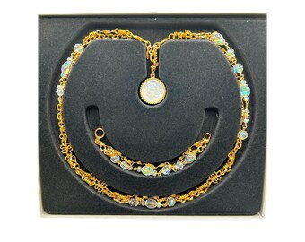 KIRKS FOLLY Love Never Dies Necklace And Bracelet Set Gold Tone ANd Crystals Iridescent Angel Pendant