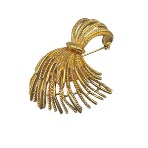 Vintage Gold Tone Brooch Elegant Abstract Bow Design Ribbon Costume Jewelry