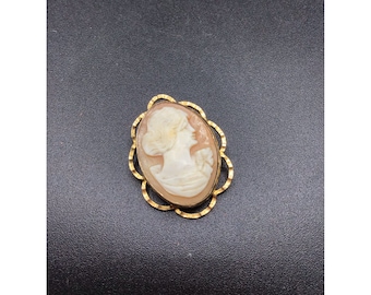 Vintage Gold Filled Carved Shell Cameo Pin Brooch PR.ST Co 1/20 12k Marked Pin