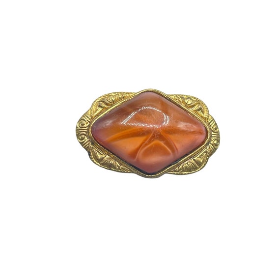Vintage Czech Glass Pin Brooch Rust Color Glass S… - image 1