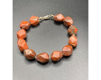 Chunky Red Jasper faceted beads bracelet with sterling silver clasp