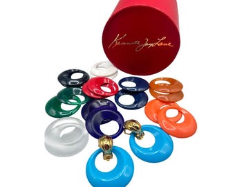 KJL by KENNETH J LANE Interchangeable Hoop Earrings Colorful Door Knockers In Original Box