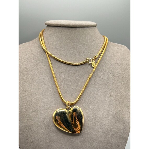 Vintage Carolee Heart Necklace 90s Long Snake Coi… - image 3